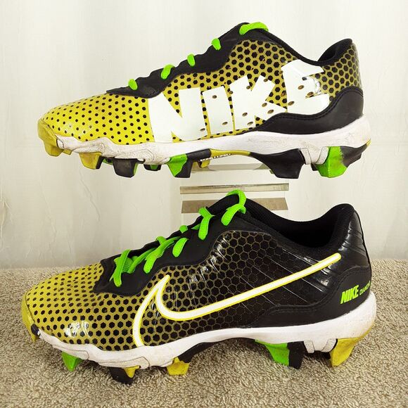 NIKE Baseball Cleats Youth size 6Y, Alpha Huarache Kids Shoes black yellow green - Picture 4 of 11